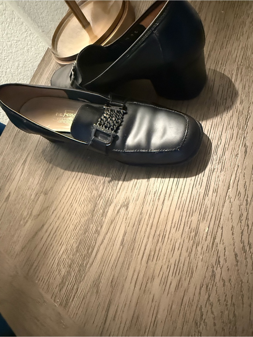 Black Leather Womenβs Dress Loafers with Low Block Heel
